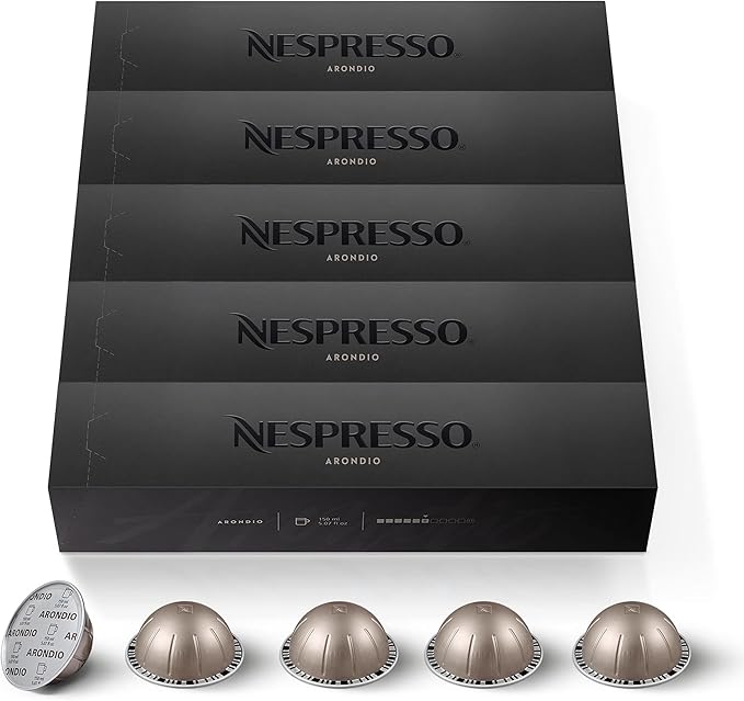 Nespresso Vertuo Arondio, pack de 50 cápsulas. Café Gran Lungo (150ml) de intensidad 6/11, con un sorprendente perfil dulce y suave con notas a cereal y un toque de acidez. Nespresso - frontal