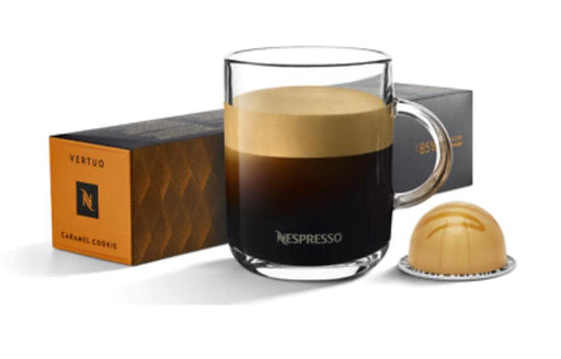 Nespresso Vertuo Caramel Cookie 10 Cápsulas de Café Aromatizado. Café con Sabor a Galleta de Caramelo para Taza Grande (230ml), de la Gama Barista Creations para Sistema Vertuo. Nespresso - frontal