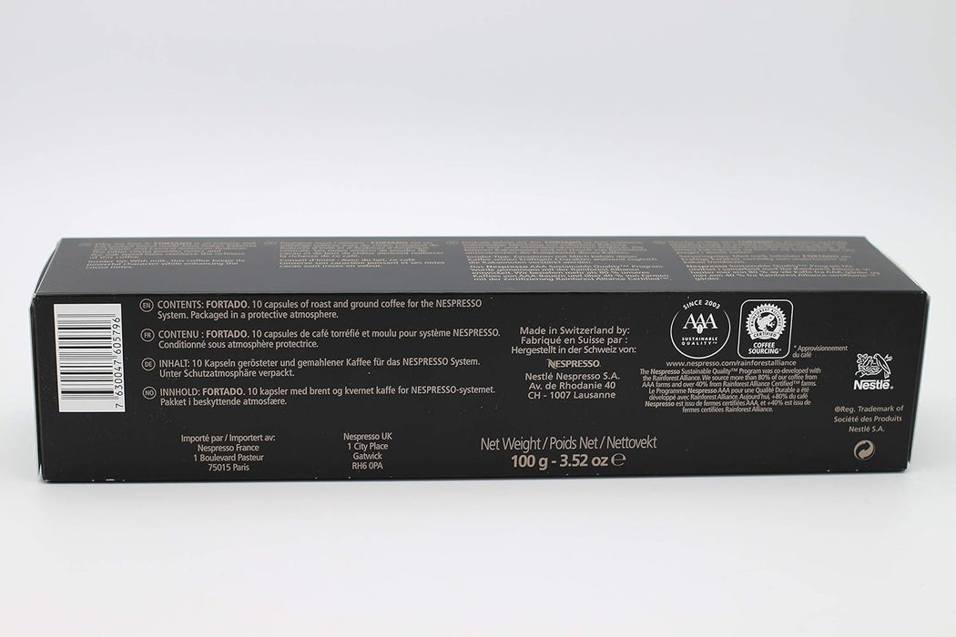 Nespresso Vertuo Fortado, Pack 10 Cápsulas de Café para Gran Lungo (150ml). El café más intenso de su tamaño (Int. 8), con notas a cacao y madera de roble. Para sistema Vertuo. Nespresso - pack