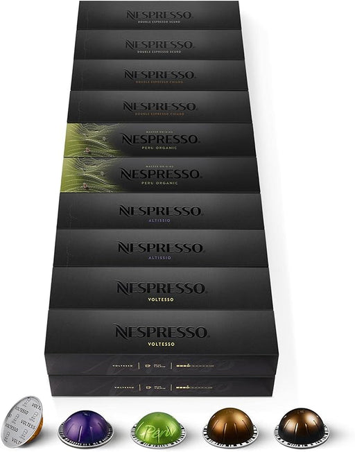 Nespresso Vertuo Mega Surtido 200 Cápsulas Espresso. El Pack Definitivo para Oficinas y Amantes del Café Corto con 5 Variedades: Voltesso, Altissio, Peru Organic y más. Nespresso - frontal