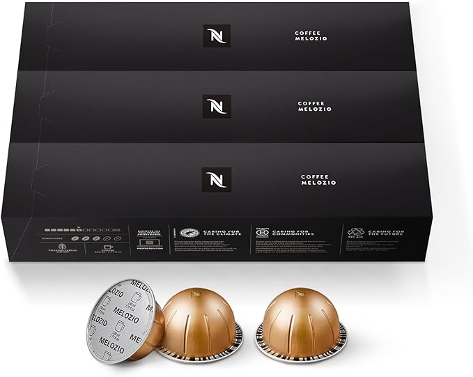 Nespresso Vertuo Melozio, pack de 30 cápsulas. Café suave para taza Mug (230ml) de intensidad 6/11, con notas a cereal dulce y miel. Mezcla 100% Arábica de tueste medio. Nespresso - frontal