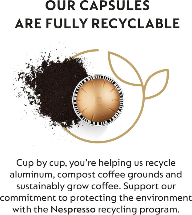Nespresso Vertuo Melozio, pack de 30 cápsulas. Café suave para taza Mug (230ml) de intensidad 6/11, con notas a cereal dulce y miel. Mezcla 100% Arábica de tueste medio. Nespresso - lateral