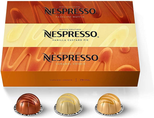 Nespresso Vertuo Pack Barista Creations, 30 cápsulas para taza Mug (230ml). Surtido de cafés aromatizados: 10 Vainilla, 10 Caramelo y 10 Avellana. El capricho perfecto. Nespresso - frontal