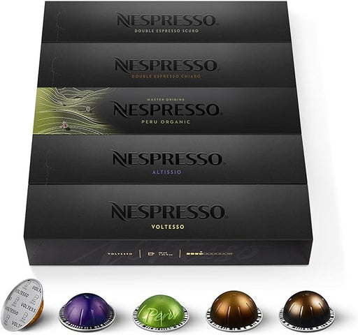 Nespresso Vertuo Pack Descubrimiento 50 Cápsulas Espresso. Surtido con Voltesso, Altissio, Peru Organic, Chiaro y Scuro para Probar lo Mejor del Café Corto de Vertuo. Nespresso - frontal