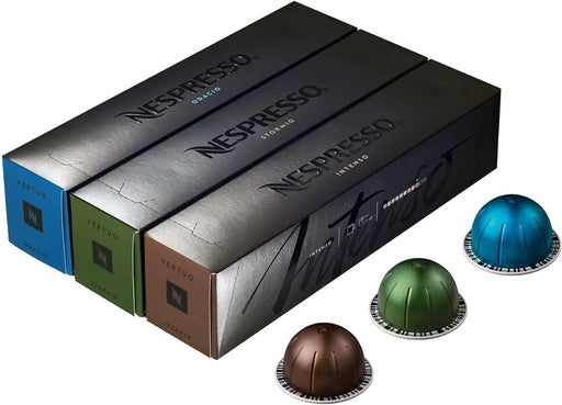 Nespresso Vertuo Pack Intenso, Surtido de 30 cápsulas con Intenso, Stormio y Odacio. Café con cuerpo y carácter para taza grande (230ml). Intensidades de 7 a 9. Nespresso - frontal