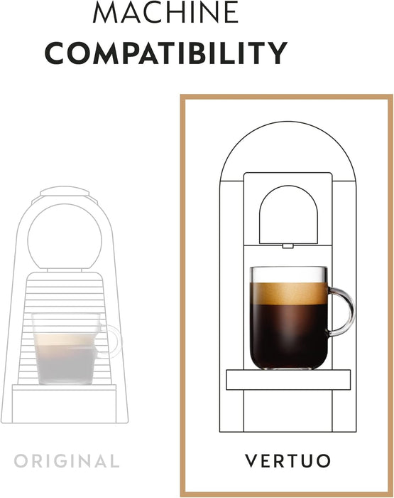 Nespresso Vertuo Pack Mixto de 90 cápsulas. Incluye 40 Melozio, 40 Stormio y 10 Melozio Descafeinado. Café para taza Mug (230ml) con y sin cafeína para cada momento del día. Nespresso - ingredientes