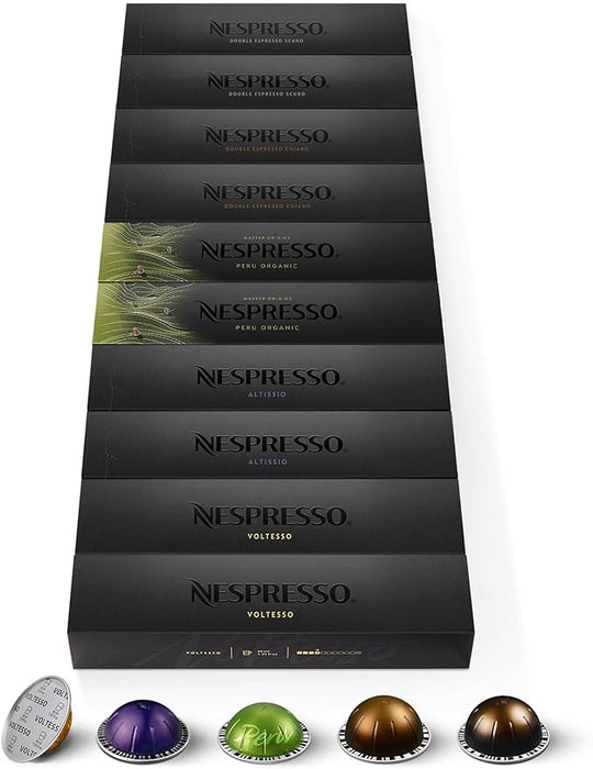 Nespresso Vertuo Surtido Espresso & Double Espresso 100 Cápsulas. Pack Variado con Voltesso, Altissio, Peru Organic, Chiaro y Scuro para Cafeteras Nespresso Vertuo. Nespresso - frontal