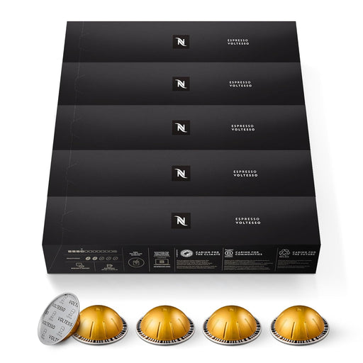 Nespresso Vertuo Voltesso, pack de 50 cápsulas de espresso (40ml). Café suave y equilibrado de tueste ligero, intensidad 4/11, con notas dulces a galleta. Formato ahorro. Nespresso - frontal