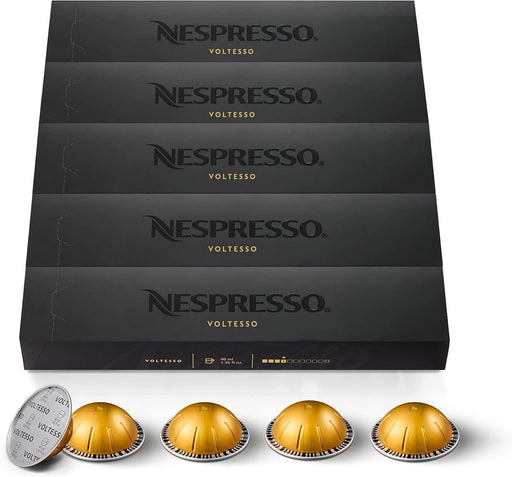Nespresso Vertuo Voltesso, pack de 50 cápsulas de espresso (40ml). Café suave y equilibrado de tueste ligero, intensidad 4/11, con notas dulces a galleta. Formato ahorro. Nespresso - pack