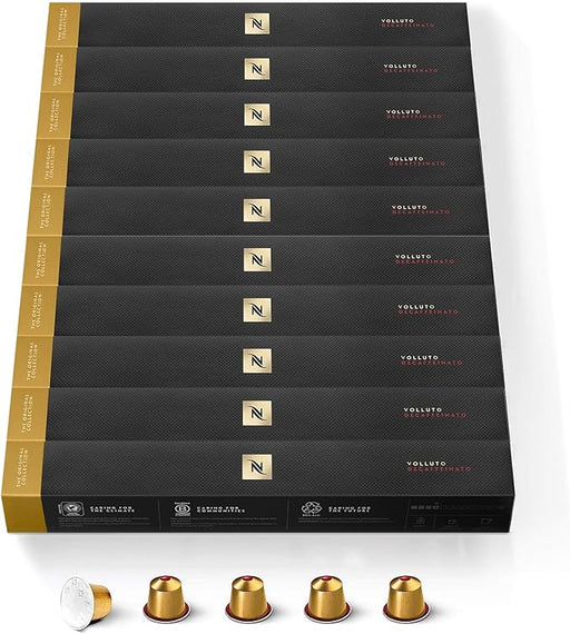 Nespresso Volluto Descafeinado, Pack 100 Cápsulas Originales de café dulce y suave sin cafeína. Notas a galleta y cereales. Intensidad 4. Nespresso - frontal