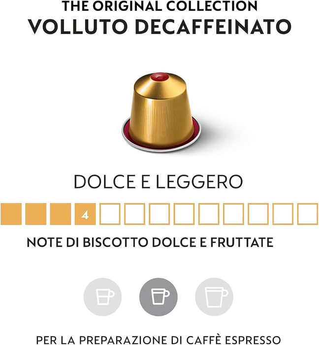 Nespresso Volluto Descafeinado, Pack 100 Cápsulas Originales de café dulce y suave sin cafeína. Notas a galleta y cereales. Intensidad 4. Nespresso - presentacion