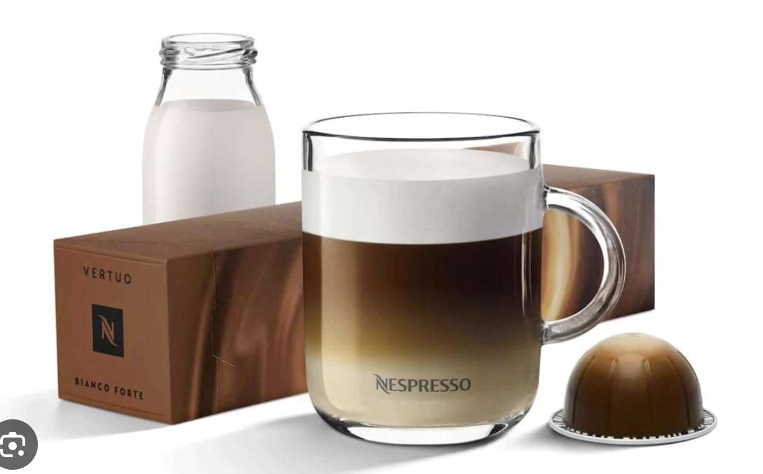 Pack 30 Cápsulas Nespresso Vertuo Bianco Forte. Un café intenso y tostado para taza grande (230ml), especialmente diseñado para combinar a la perfección con leche. Nespresso - frontal