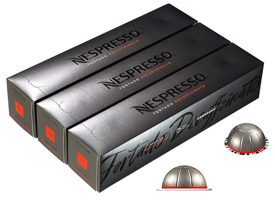 Pack 30 Cápsulas Nespresso Vertuo Fortado Decaffeinato. El Gran Lungo (150ml) más intenso, ahora descafeinado. Intensidad 8 con notas a cacao y madera de roble. Nespresso - detalle