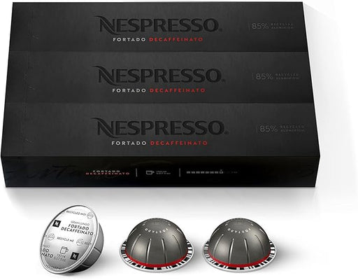 Pack 30 Cápsulas Nespresso Vertuo Fortado Decaffeinato. El Gran Lungo (150ml) más intenso, ahora descafeinado. Intensidad 8 con notas a cacao y madera de roble. Nespresso - frontal