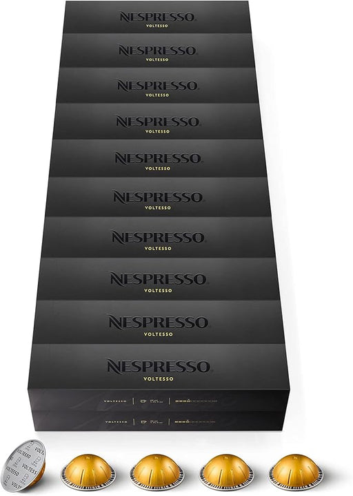 Pack Ahorro Nespresso Vertuo Voltesso 200 Cápsulas de Café. Espresso suave (40ml) de intensidad 4, con delicadas notas a galleta dulce. Ideal para tener siempre tu café favorito a mano. Nespresso - frontal