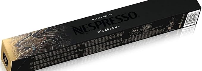 Pack de 10 Cápsulas de Café Nespresso Master Origin Nicaragua. Café para sistema Original de intensidad 5. Arábica procesado con el método "Black-Honey" de notas dulces. Nespresso - frontal