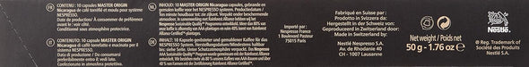 Pack de 10 Cápsulas de Café Nespresso Master Origin Nicaragua. Café para sistema Original de intensidad 5. Arábica procesado con el método "Black-Honey" de notas dulces. Nespresso - ingredientes