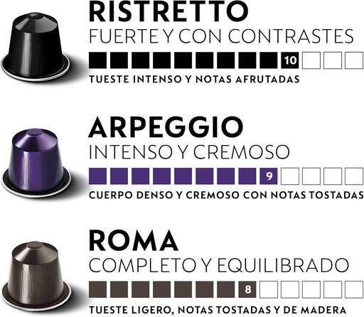 Pack de 100 Cápsulas de Café Nespresso Selección Intensos. Incluye 5 variedades para sistema Original: 20 Kazaar, 20 Napoli, 20 Ristretto, 20 Arpeggio y 20 Roma. Nespresso - pack