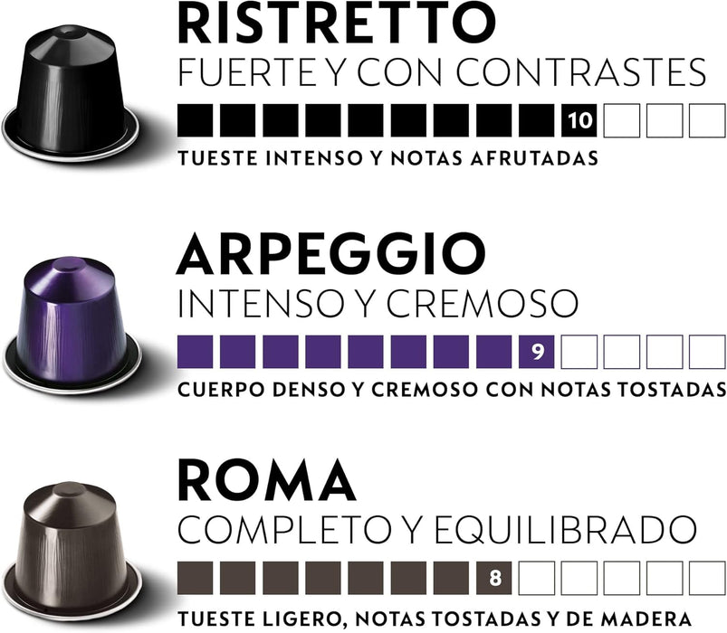 Pack de 100 Cápsulas de Café Nespresso Selección Intensos. Incluye 5 variedades para sistema Original: 20 Kazaar, 20 Napoli, 20 Ristretto, 20 Arpeggio y 20 Roma. Nespresso - pack