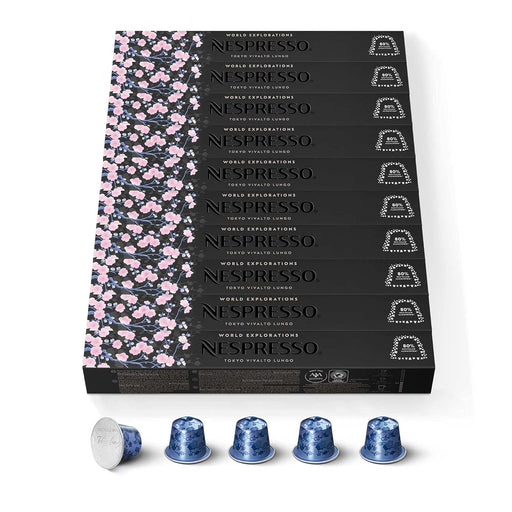 Pack de 100 Cápsulas Nespresso Tokyo Vivalto Lungo. Un café largo, floral y refinado de intensidad 6, inspirado en la elegancia japonesa. Compatible con Sistema Original. Nespresso - frontal