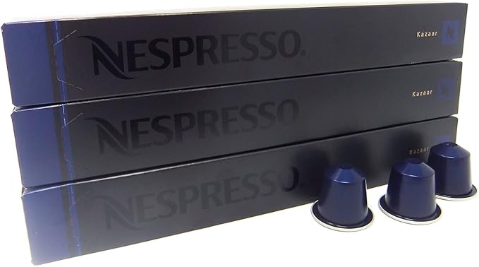 Pack de 20 Cápsulas de Café Nespresso Original Kazaar. El café más intenso de Nespresso (Intensidad 12) con un tueste oscuro, notas especiadas y cuerpo denso. Para cafeteras OriginalLine. Nespresso - detalle