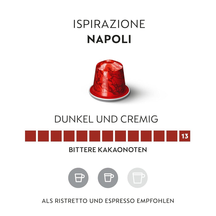 Pack de 30 Cápsulas de Café Nespresso Ispirazione Napoli. Café para sistema Original. El espresso más intenso (13/13) con notas a cacao y un cuerpo denso. Nespresso - pack