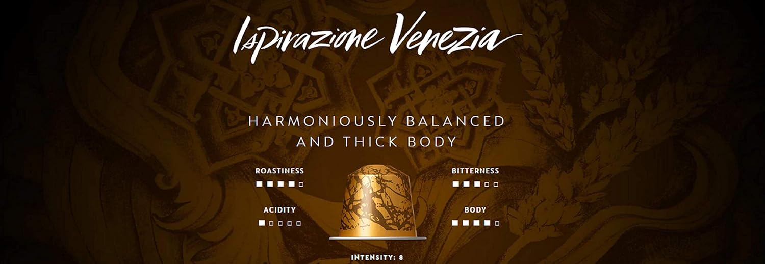 Pack de 30 Cápsulas de Café Nespresso Ispirazione Venezia. Un café de intensidad 8, equilibrado y con cuerpo, que evoca la tradición cafetera italiana de Venecia. Nespresso - frontal