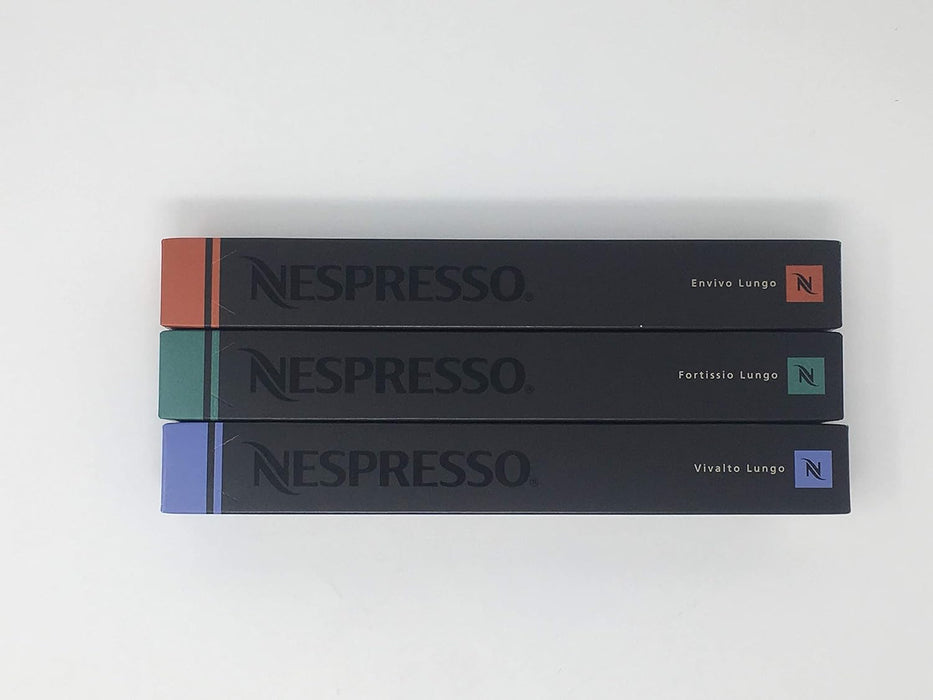 Pack de 30 Cápsulas de Café Nespresso Surtido de Degustación Lungo. Selección aleatoria con 5-10 variedades de cafés largos (110ml) para el sistema Nespresso Original. Nespresso - detalle