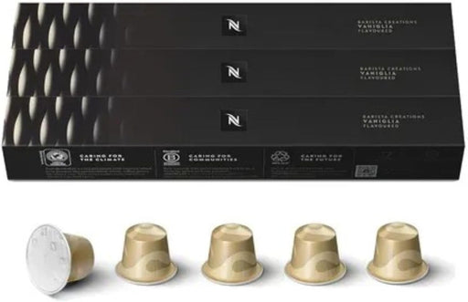 Pack de 30 cápsulas de café Nespresso Vanilio para sistema Original. Disfruta de un Espresso Lungo gourmet con el delicado aroma de la vainilla, intensidad 6. Nespresso - frontal