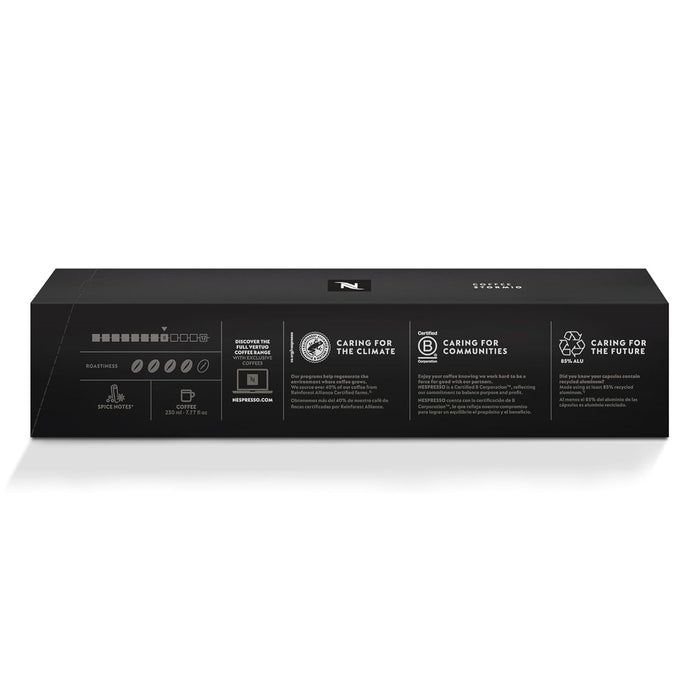 Pack de 30 Cápsulas de Café Nespresso Vertuo Stormio. Un café intenso y especiado de tueste oscuro para taza grande (230ml), elaborado con Arábicas de Guatemala y Nicaragua, de intensidad 8. Nespresso - pack