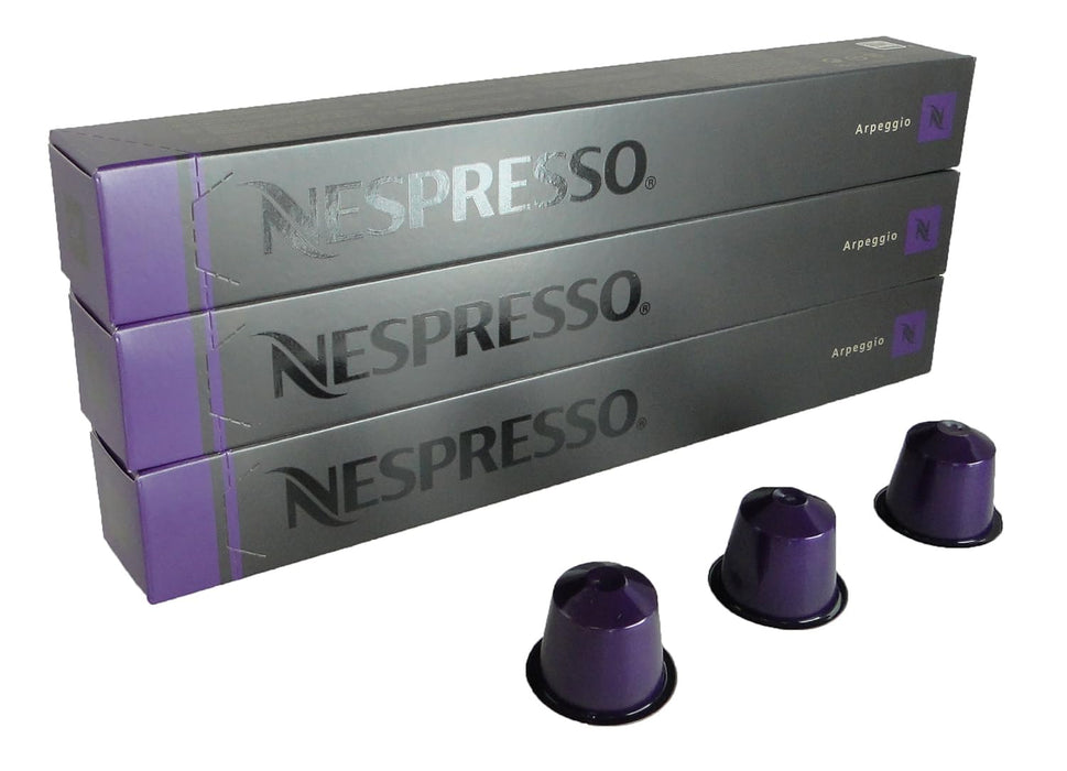 Pack de 30 Cápsulas Nespresso Arpeggio. Un café espresso intenso y cremoso de nivel 9, con un tueste potente y exquisitas notas a cacao y madera. Un clásico infalible. Nespresso - ingredientes