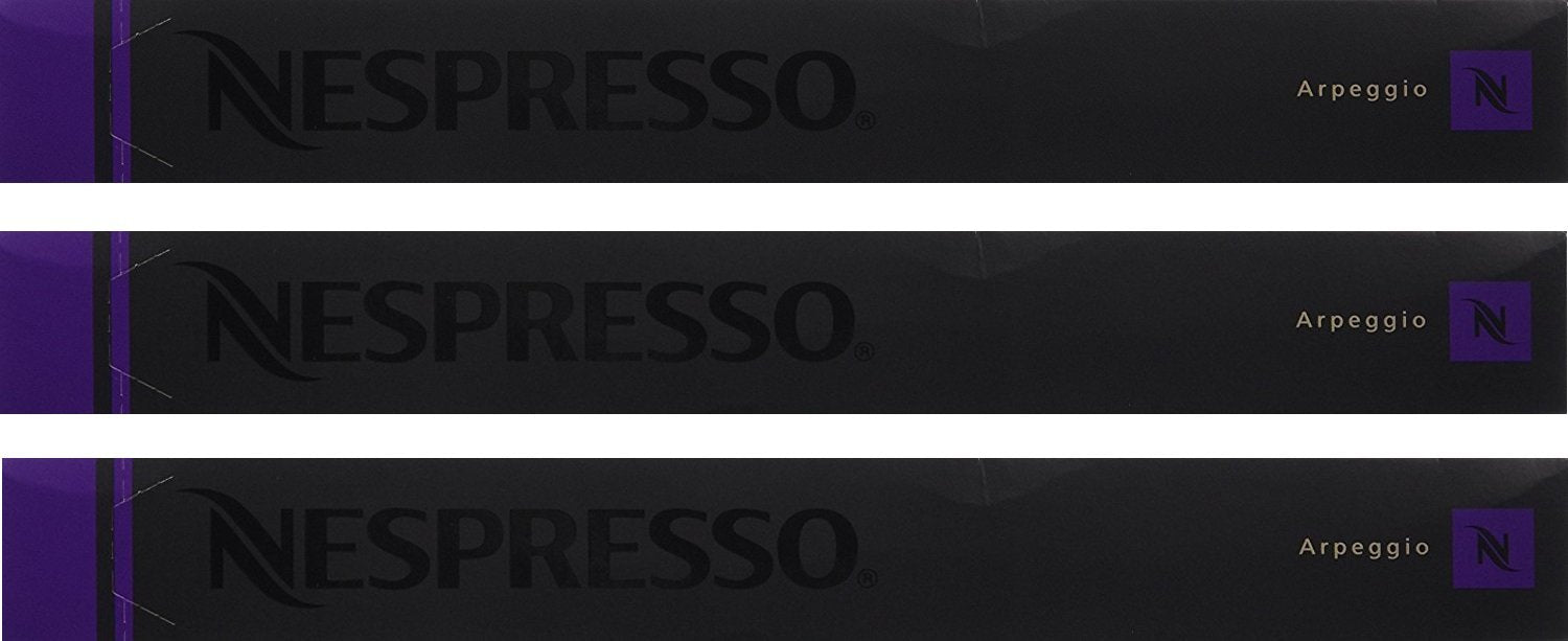 Pack de 30 Cápsulas Nespresso Arpeggio. Un café espresso intenso y cremoso de nivel 9, con un tueste potente y exquisitas notas a cacao y madera. Un clásico infalible. Nespresso - lateral