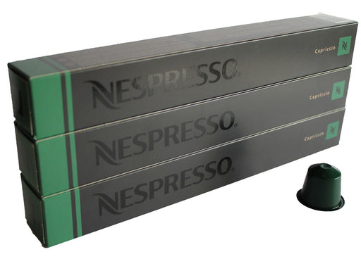 Pack de 30 Cápsulas Nespresso Espresso Capriccio. Un café de intensidad 5, sorprendentemente rico y distintivo, con un equilibrio perfecto y notas a cereal muy marcadas. Nespresso - pack