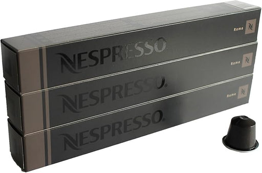 Pack de 30 Cápsulas Nespresso Original Roma. Café Espresso Equilibrado de Intensidad 8 con Notas a Cereal Tostado y Amaderadas. Compatible con cafeteras Nespresso OriginalLine. Para espresso. Nespresso - frontal