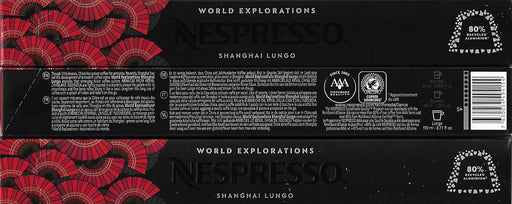 Pack de 30 Cápsulas Nespresso Original Shanghai Lungo, un café de tueste claro con notas afrutadas y exóticas. Perfectamente compatible con tu cafetera Nespresso Original. Nespresso - frontal
