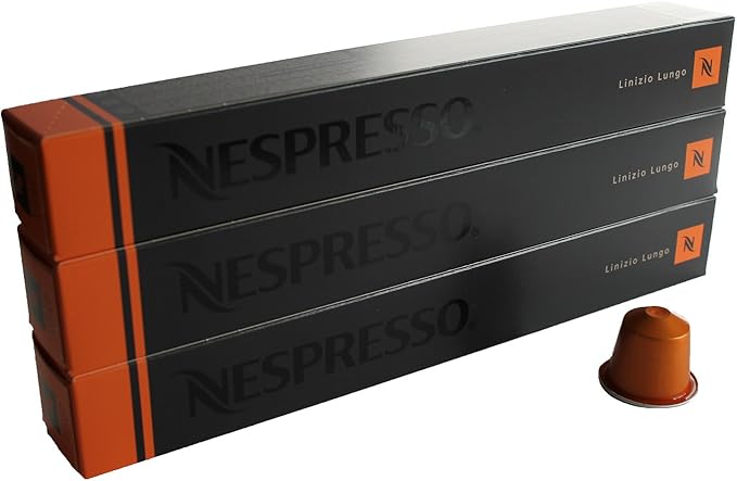 Pack de 30 Cápsulas Nespresso Originales Linizio Lungo, un café largo 100% Arábica de tueste ligero, con suaves notas a cereal y malta para un despertar delicado. Nespresso - frontal