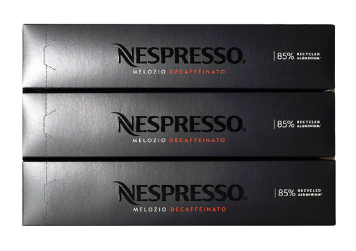 Pack de 30 Cápsulas Nespresso Vertuo Melozio Decaffeinato. Disfruta del mismo sabor suave y equilibrado con notas a cereal y dulzura de miel, ahora sin cafeína, para tu taza de 230 ml. Nespresso - frontal