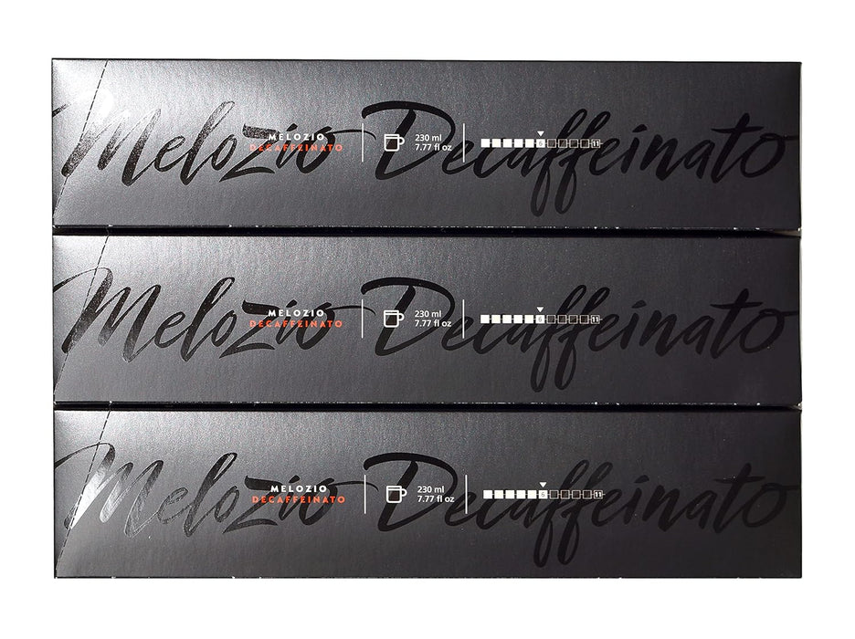 Pack de 30 Cápsulas Nespresso Vertuo Melozio Decaffeinato. Disfruta del mismo sabor suave y equilibrado con notas a cereal y dulzura de miel, ahora sin cafeína, para tu taza de 230 ml. Nespresso - detalle