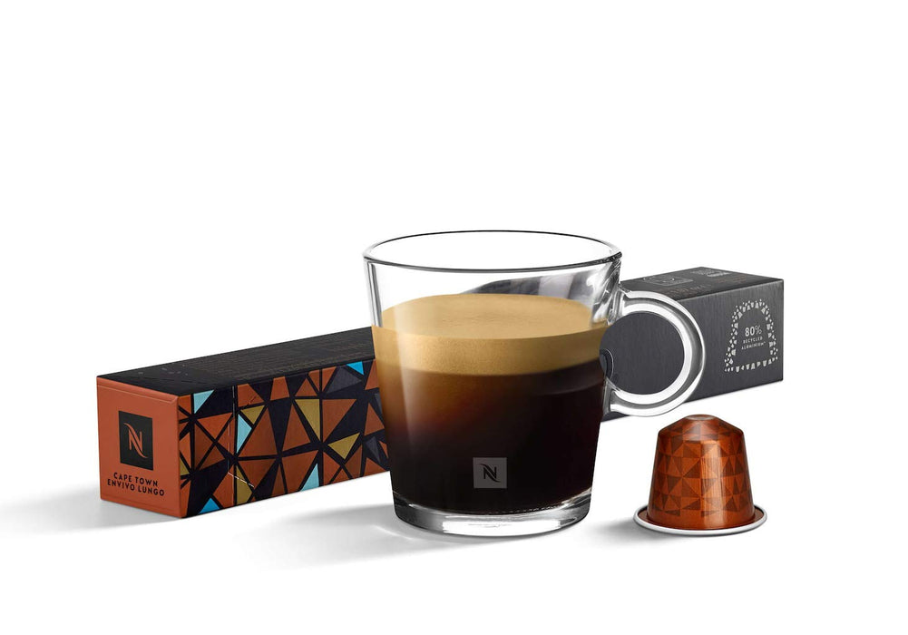 Pack de 50 cápsulas de café Nespresso Cape Town Envivo Lungo. Un Lungo intenso y con cuerpo, con notas amaderadas y un toque especiado. Intensidad 10. Nespresso - ingredientes