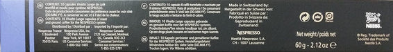 Pack de 50 Cápsulas de Café Nespresso Lungo Original. Surtido de 5 variedades para taza larga (110ml): Envivo, Vivalto, Linizio, Fortissio y Bukeela. Nespresso - lateral