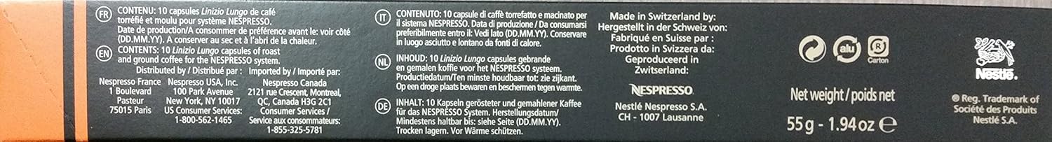 Pack de 50 Cápsulas de Café Nespresso Lungo Original. Surtido de 5 variedades para taza larga (110ml): Envivo, Vivalto, Linizio, Fortissio y Bukeela. Nespresso - uso