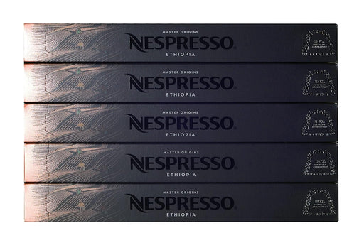 Pack de 50 cápsulas de café Nespresso Master Origin Ethiopia. Café 100% Arábica de tueste natural y secado al sol para un sabor único, ideal para Lungo 110ml. Nespresso - pack