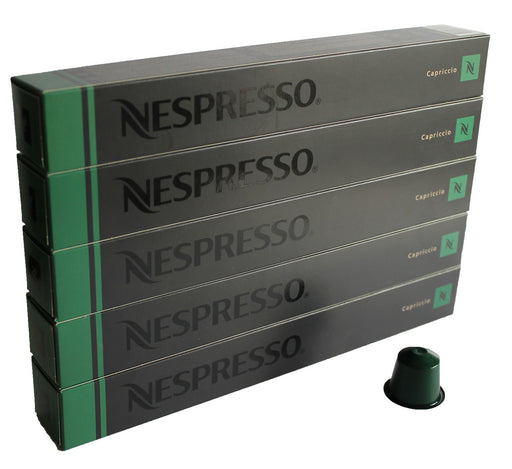 Pack de 50 cápsulas de café Nespresso Original Capriccio. Un espresso equilibrado y rico en aromas, de intensidad 5, compatible con todas las cafeteras Nespresso Original. Nespresso - frontal