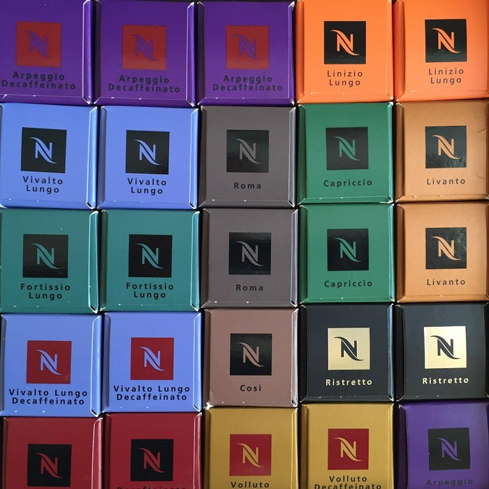 Pack de 50 Cápsulas de Café Nespresso Surtido Mixto de Descubrimiento. Selección aleatoria con 5-10 variedades para el sistema Nespresso Original. ¡La variedad total! Nespresso - pack