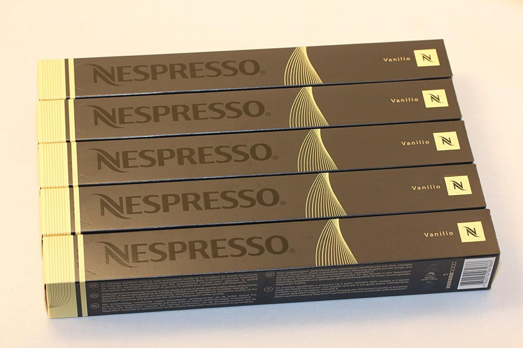 Pack de 50 cápsulas de café Nespresso Vanilio para sistema Original. Un delicioso Espresso Lungo aromatizado con vainilla, de intensidad 6 y textura sedosa. Nespresso - detalle