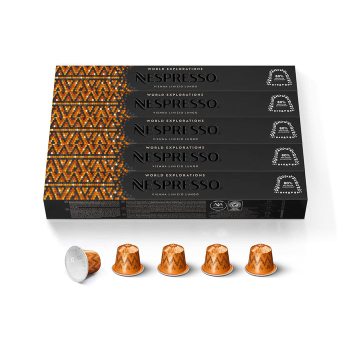 Pack de 50 Cápsulas de Café Nespresso Vienna Lungo (antes Linizio). Café para sistema Original de intensidad 6. Un Lungo suave con notas a malta y cereales. Nespresso - ingredientes