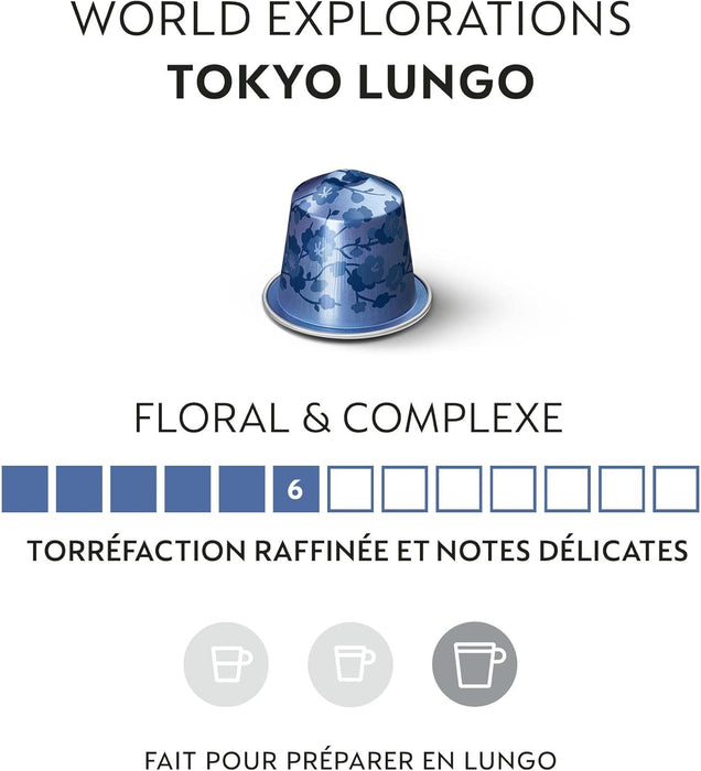Pack de 50 cápsulas de café Nespresso Vivalto Lungo (5 packs de 10). Una mezcla compleja y equilibrada de Arábicas con notas florales y tostadas. Intensidad 6. Nespresso - detalle