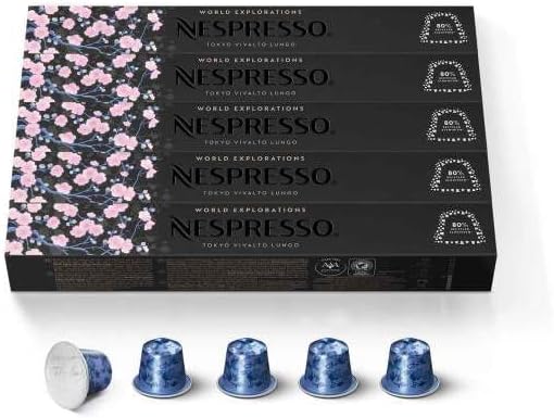 Pack de 50 cápsulas de café Nespresso Vivalto Lungo (5 packs de 10). Una mezcla compleja y equilibrada de Arábicas con notas florales y tostadas. Intensidad 6. Nespresso - frontal