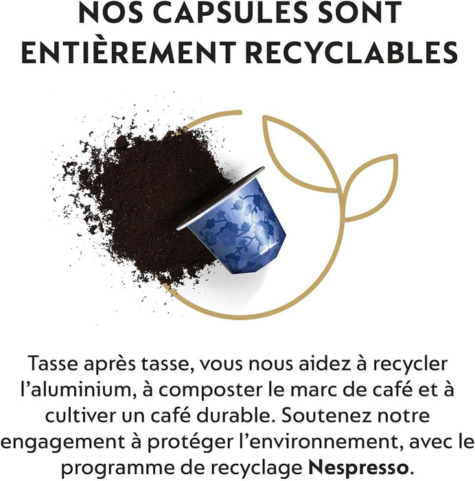 Pack de 50 cápsulas de café Nespresso Vivalto Lungo (5 packs de 10). Una mezcla compleja y equilibrada de Arábicas con notas florales y tostadas. Intensidad 6. Nespresso - lateral
