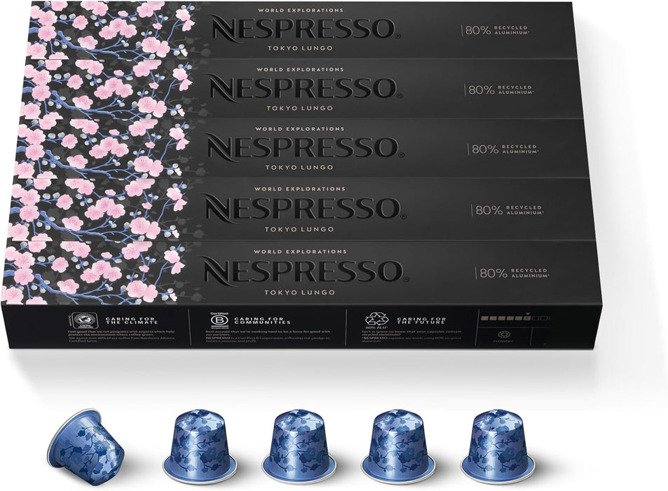 Pack de 50 cápsulas de café Nespresso Vivalto Lungo (5 packs de 10). Una mezcla compleja y equilibrada de Arábicas con notas florales y tostadas. Intensidad 6. Nespresso - zoom